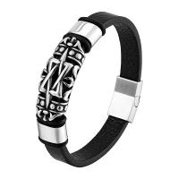 316L Stainless Steel Bracelet, with PU Leather, polished, fashion jewelry & for man, black cm 
