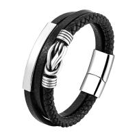 316L Stainless Steel Bracelet, with PU Leather, polished, fashion jewelry & for man, black cm 
