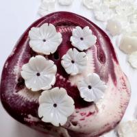 Freshwater Shell Bead Cap, Flower, Carved, DIY white 