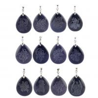 Blue Goldstone Pendants, with Brass, 12 Signs of the Zodiac, silver color plated, Unisex blue 