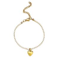 Stainless Steel Charm Bracelet, 304 Stainless Steel, with 1.97inch extender chain, Heart, Vacuum Ion Plating, fashion jewelry & for woman & with rhinestone 2mm,10mm Approx 6.69 Inch 