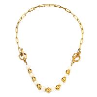 Edelstahl Schmuck Halskette, 304 Edelstahl, mit Kunststoff Perlen, Modeschmuck & unisex, keine, Länge:ca. 16.53 ZollInch, verkauft von PC