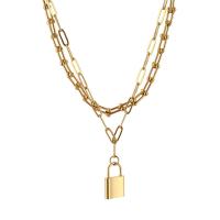 Stainless Steel Jewelry Necklace, 304 Stainless Steel, with 1.97inch extender chain, Lock, Double Layer & fashion jewelry & Unisex 16*23mm Approx 17.72 Inch, Approx 19.69 Inch 