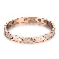 Stainless Steel Healing Bracelets, 304 Stainless Steel, Vacuum Ion Plating, fashion jewelry & for woman & with rhinestone, rose gold color, 8mm Approx 7.68 Inch 