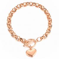 Stainless Steel Charm Bracelet, 304 Stainless Steel, Heart, fashion jewelry & for woman, rose gold color, 8mm,16mm Approx 8.66 Inch 