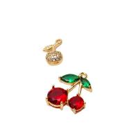 Cubic Zirconia Micro Pave Brass Pendant, with Cubic Zirconia, Fruit, gold color plated, DIY 
