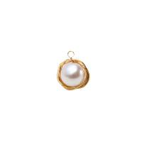 Brass Jewelry Pendants, with Plastic Pearl, Bird Nest, gold color plated, DIY 