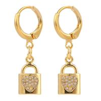 Huggie Hoop Drop Earring, laiton, cadnas, Placage de couleur d'or, pavé de micro zircon & pour femme Vendu par paire