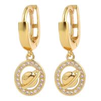 Huggie Hoop Drop Earring, laiton, Placage de couleur d'or, pavé de micro zircon & pour femme & creux Vendu par paire