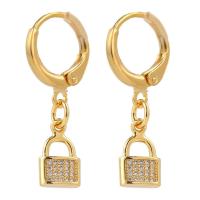 Huggie Hoop Drop Earring, laiton, cadnas, Placage de couleur d'or, pavé de micro zircon & pour femme Vendu par paire