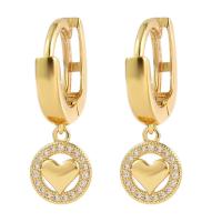 Huggie Hoop Drop Earring, laiton, Placage de couleur d'or, pavé de micro zircon & pour femme & creux Vendu par paire