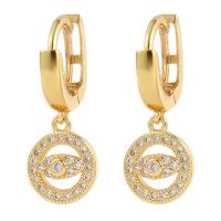 Huggie Hoop Drop Earring, laiton, Placage de couleur d'or, pavé de micro zircon & pour femme & creux Vendu par paire