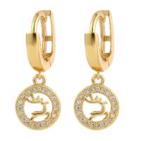 Huggie Hoop Drop Earring, laiton, gazelle, Placage de couleur d'or, pavé de micro zircon & pour femme & creux Vendu par paire