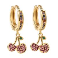 Huggie Hoop Drop Earring, laiton, cerise, Placage de couleur d'or, pavé de micro zircon & pour femme, multicolore, 27mm, Vendu par paire