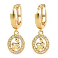 Huggie Hoop Drop Earring, laiton, serpent, Placage de couleur d'or, pavé de micro zircon & pour femme & creux Vendu par paire