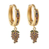 Huggie Hoop Drop Earring, laiton, raisin, Placage de couleur d'or, pavé de micro zircon & pour femme, multicolore, 27mm, Vendu par paire