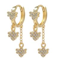 Huggie Hoop Drop Earring, laiton, Placage de couleur d'or, pavé de micro zircon & pour femme, 32mm, Vendu par paire