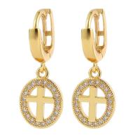 Huggie Hoop Drop Earring, laiton, Placage de couleur d'or, pavé de micro zircon & pour femme Vendu par paire