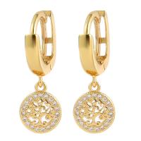 Huggie Hoop Drop Earring, laiton, Placage de couleur d'or, pavé de micro zircon & pour femme & creux Vendu par paire