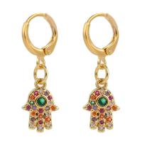 Huggie Hoop Drop Earring, laiton, main, Placage de couleur d'or, pavé de micro zircon & pour femme, multicolore Vendu par paire