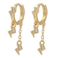 Huggie Hoop Drop Earring, laiton, Placage de couleur d'or, pavé de micro zircon & pour femme, 32mm, Vendu par paire