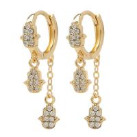 Huggie Hoop Drop Earring, laiton, main, Placage de couleur d'or, pavé de micro zircon & pour femme, 34mm, Vendu par paire