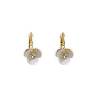 Brass Lever Back Earring, with Shell Pearl, 18K gold plated, fashion jewelry & for woman & with rhinestone, 20mm 