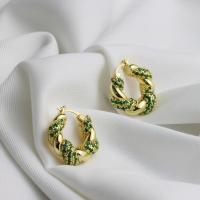Brass Hoop Earring, 18K gold plated, fashion jewelry & for woman & with rhinestone, 26mm 