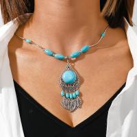 Collier turquoise en alliage de Zinc , avec turquoise, avec 1.97inch chaînes de rallonge, Placage de couleur argentée, bijoux de mode & pour femme Environ 17.72 pouce, Vendu par PC