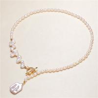 Freshwater Pearl Brass Necklace, with Brass, brass toggle clasp, for woman, mixed colors, 4-5mm cm 