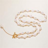 Freshwater Pearl Sweater Chain Necklace, with Brass, brass toggle clasp, for woman, mixed colors, 3-8mm cm 