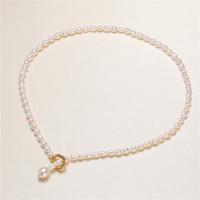 Freshwater Pearl Brass Necklace, with Brass, brass buckle, for woman, mixed colors, 4-5mm cm 