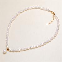 Freshwater Pearl Brass Necklace, with Brass, brass lobster clasp, for woman, mixed colors, 5-6mm cm 