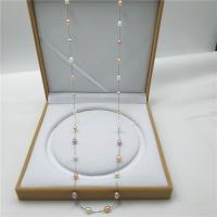 Sterling Silber Perlenkette, Natürliche kultivierte Süßwasserperlen, mit 925er Sterling Silber, für Frau, gemischte Farben, 7-8mm, Länge:90 cm, verkauft von PC