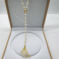 Freshwater Pearl Sweater Chain Necklace, with Brass, brass foldover clasp, for woman, mixed colors, 3-8mm cm 