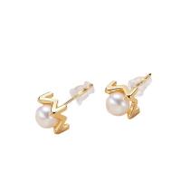 Sterling Silver Natural Pearl Stud Earring, 925 Sterling Silver, with Freshwater Pearl, sterling silver post pin, for woman, mixed colors, 5-35mm 
