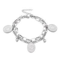 Stainless Steel Charm Bracelet, 304 Stainless Steel, 304 stainless steel lobster clasp, for woman Approx 19.5 cm 