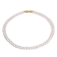 Freshwater Pearl Brass Necklace, with Brass, brass clasp, Double Layer & for woman, white, 4-7MM cm 