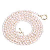 Freshwater Pearl Sweater Chain Necklace, with Brass, brass toggle clasp, multilayer & for woman, white, 5-6mm cm 