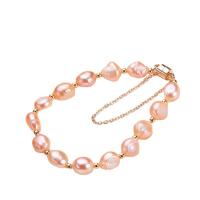 Cultured Freshwater Pearl Brass Bracelet, with Magnet & Brass, brass magnetic clasp, for woman, mixed colors, 7-9mm cm 