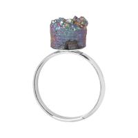 Natural Agate Druzy Finger Ring, Ice Quartz Agate, with Zinc Alloy, Adjustable & Unisex, mixed colors, 17mm 