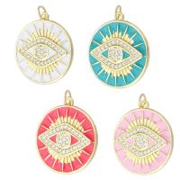 Cubic Zirconia Micro Pave Brass Pendant, Round, gold color plated, fashion jewelry & DIY & evil eye pattern & micro pave cubic zirconia & enamel Approx 3mm 