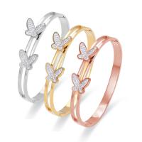 Titanium Steel Bangle, Butterfly, fashion jewelry & for woman & with rhinestone & hollow cm 