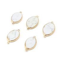 Gemstone Connector, Howlite, with Brass, Flat Oval, gold color plated, DIY & 1/1 loop, white 