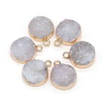 Ice Quartz Agate Pendants, with Brass, Round, gold color plated, Unisex, white 