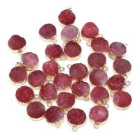 Ice Quartz Agate Pendants, with Brass, Round, gold color plated, Unisex, red 