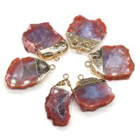 Gemstone Brass Pendants, with Brass, irregular, gold color plated, Unisex, red, 30x45- 