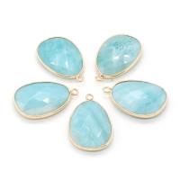 Gemstone Brass Pendants, ​Amazonite​, with Brass, Teardrop, gold color plated, Unisex & faceted, light blue 