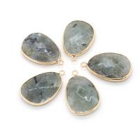 Gemstone Brass Pendants, Labradorite, with Brass, Teardrop, gold color plated, Unisex & faceted, light green 