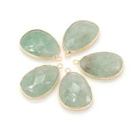 Gemstone Brass Pendants, Green Aventurine, with Brass, Teardrop, gold color plated, Unisex & faceted, green 